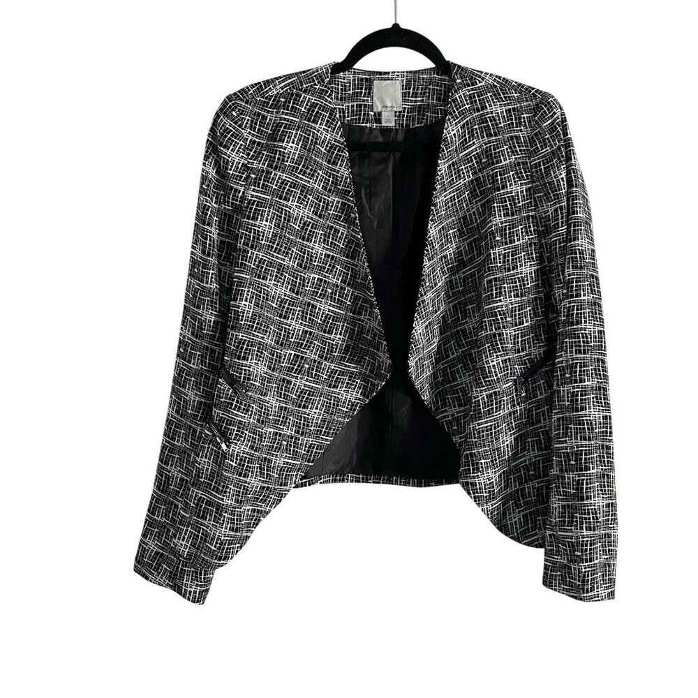 Halogen Women's Sz S Black/White Open Drape Front Zippered Pocketed Blazer